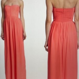 Parker Bayou Strapless Silk Maxi Dress Coral SzXS
